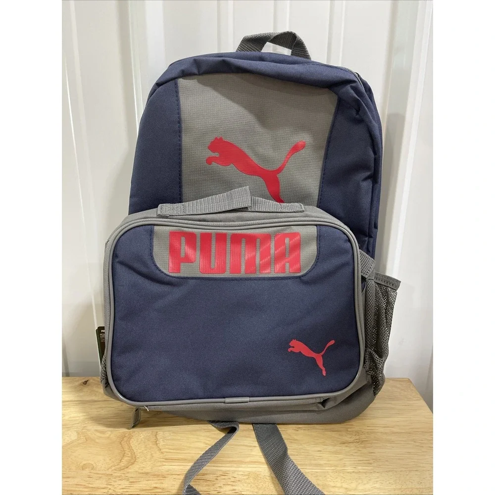 PUMA Kids' Evercat Backpack & Lunch Kit Combo Youth Size, Navy/Red